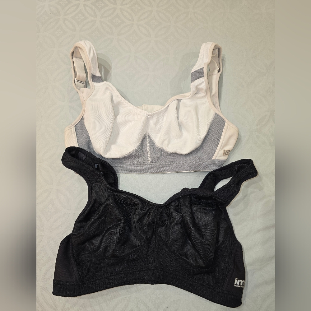 Lilyette In Motion Sports Bra 38D White Gray, Adjustable High Support Wi…